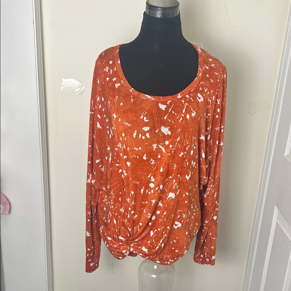 Michael Kors Rust and White Splatter Long Sleeve Tunic Blouse Top